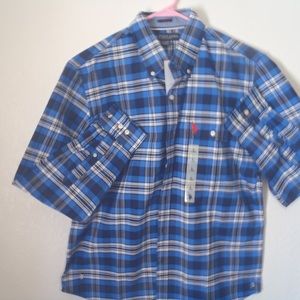New Mens US Polo Assn Slim Fit Blue Plaid Sz L